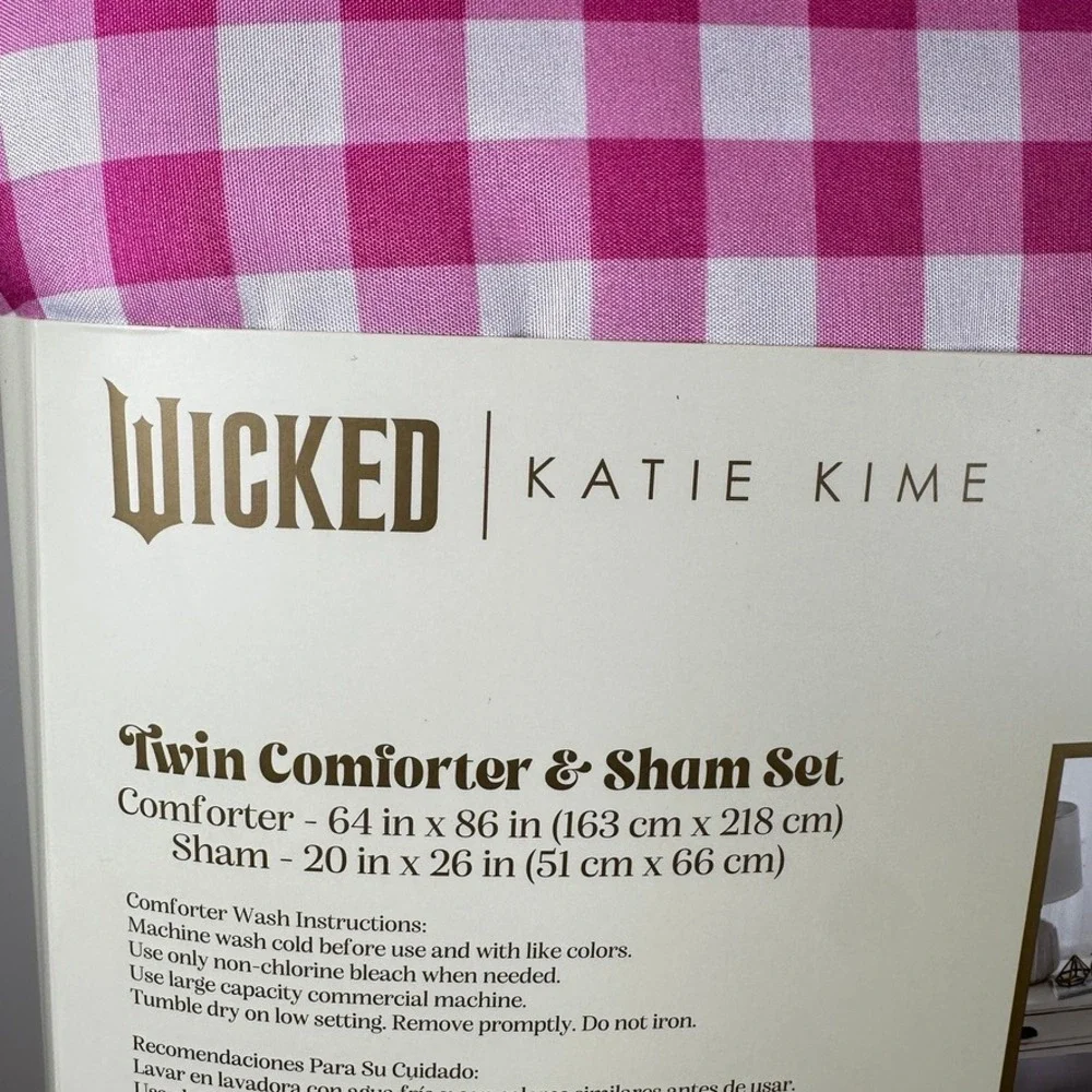 Wicked x Katie Kime Comforter Sham Set Twin Pink Gingham Glinda the Good NWT